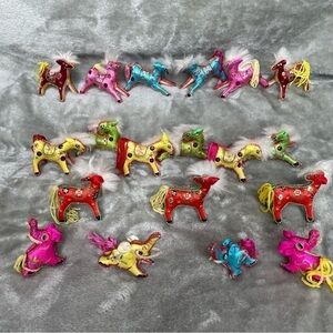 Vintage Hand Embroidered Stuffed Elephant & Horse Holiday Ornaments Lot of 19